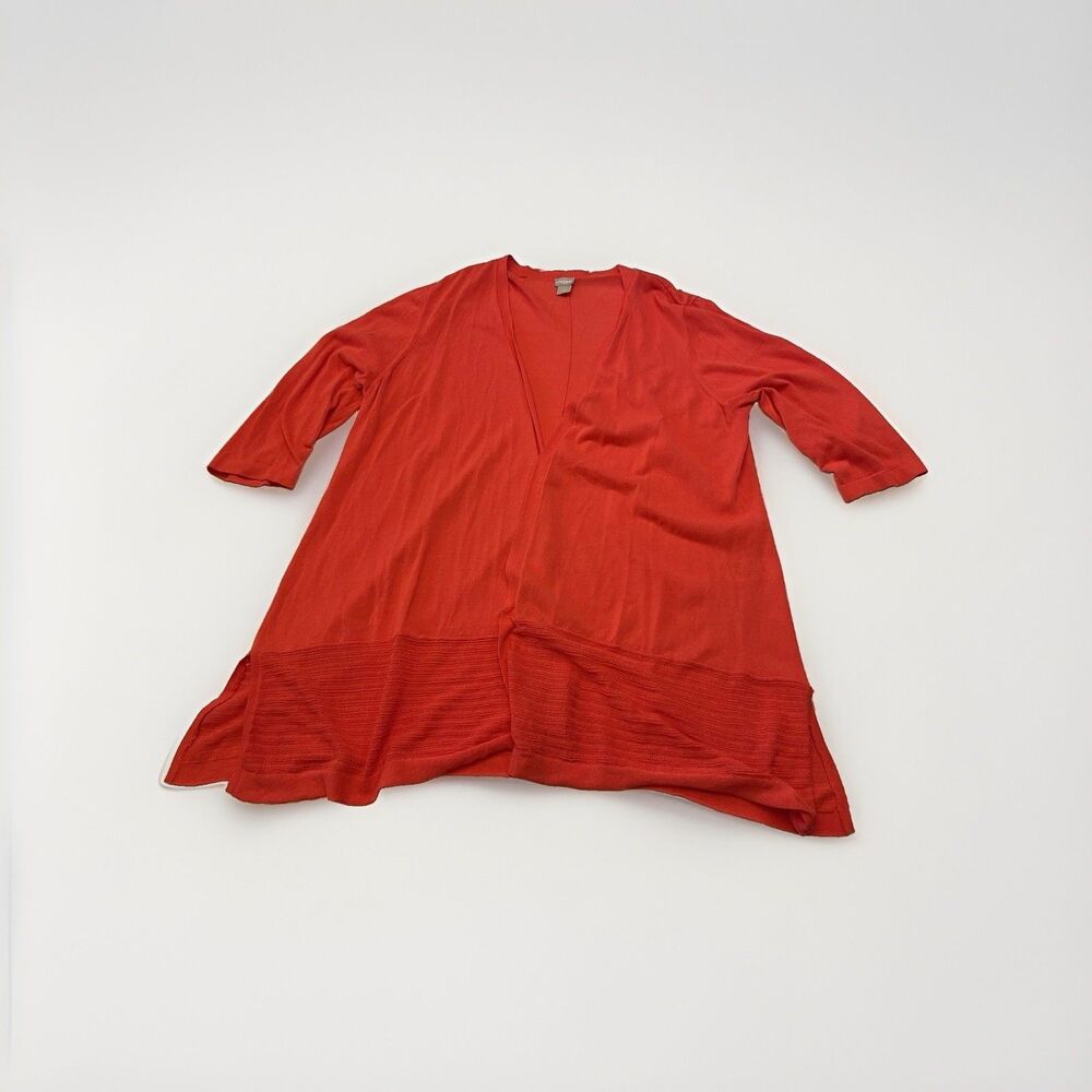 Chicos Cardigan Womens Size 4 3XL Red Orange Open Front Knit Textured Duster